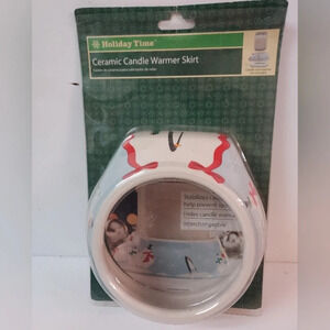 Holiday Time Ceramic Candle Warmer Skirt Snow, Snowman and Penguin Design